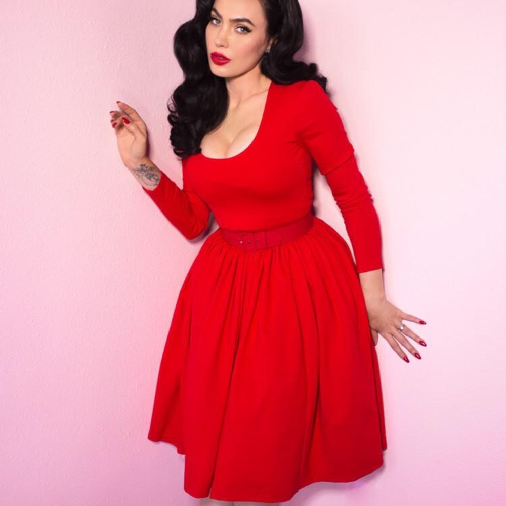 Vixen by Micheline Pitt fit and flair red dress